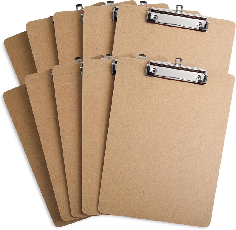 Uzant Clipboards 10 Pack Letter & A4 Size, 9" x 12.5" & 8.5" x 11" Wooden Hardboard Clipboards with Low Profile Clip, Hanging Loop for Office, Home & Classroom - Image 1